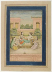 En prins och hans gemål på en terrass, ca 1800 (ogenomskinlig wc på papper)